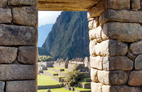 Picture taken from above of the temple of the sun in Machu Picchu